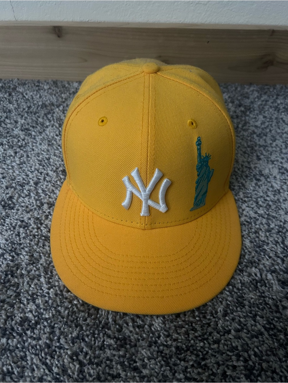 Yellow NY Logo Baseball Cap with Teal Statue Patch